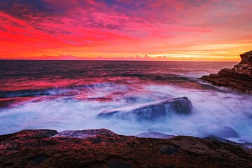 Blazing red sunrise over the Sydney east coast