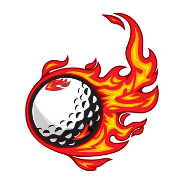 Golf ball on fire Vector illustration.