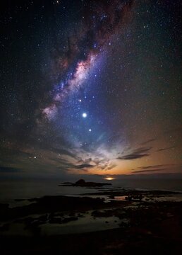 Milky way over the coast as dawn approaches © Diaconescu