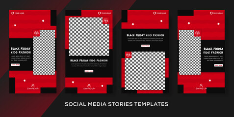 Pack stories post banner template for kids black friday. premium vector