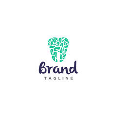 Natural Tooth Leaf Logo Design. Leaves Shape Teeth Symbol Logo Design.