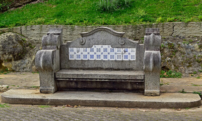 Ancient colonial bench with tiles, Teresopolis, Rio de Janeiro, Brazil