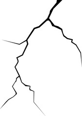 Surface crack and fissure in ground, concrete, crevices from disaster top view. Breaks on land surface from earthquake isolated on white background. Broken ground, wall, glass pattern effect. Damage