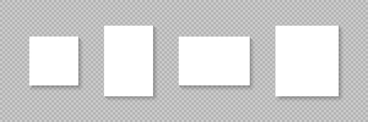White Paper Sheets. Blank Paper Sheet. Paper Sheet with shadow, isolated on transparent background. Papers template of A4 format. Vector illustration