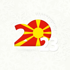 Obraz premium New Year 2023 for Macedonia on snowflake background.