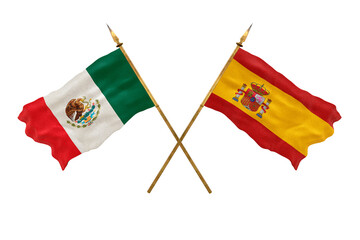 Background for designers. National Day. 3D model National flags  of People's Republic of Mexico and Spain