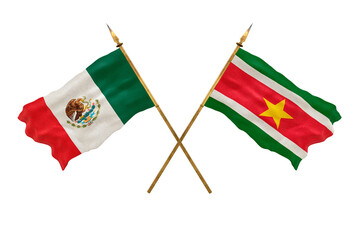 Background for designers. National Day. 3D model National flags  of People's Republic of Mexico and Suriname