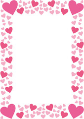 ピンク色のかわいいハートの長方形フレーム素材
