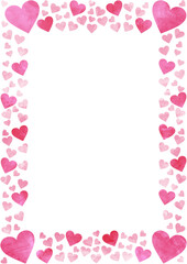 水彩風ピンク色のかわいいハートの長方形フレーム素材