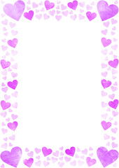 水彩風紫色のかわいいハートの長方形フレーム素材