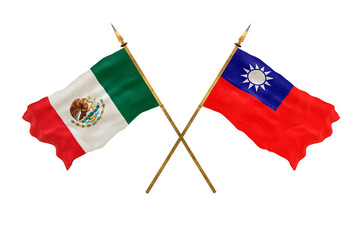 Background for designers. National Day. 3D model National flags  of People's Republic of Mexico and Taiwan