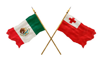 Background for designers. National Day. 3D model National flags  of People's Republic of Mexico and Tonga