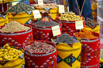 Exotic Spices in the Old Souq of Mutrah, Oman. Traditional Bazaar with Ingredients of Omani Cuisine. - Powered by Adobe