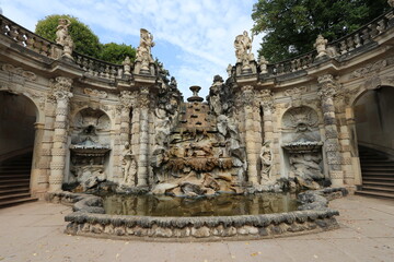 Baroque fountain in the courtyard of the Zwinger Saxony - obrazy, fototapety, plakaty