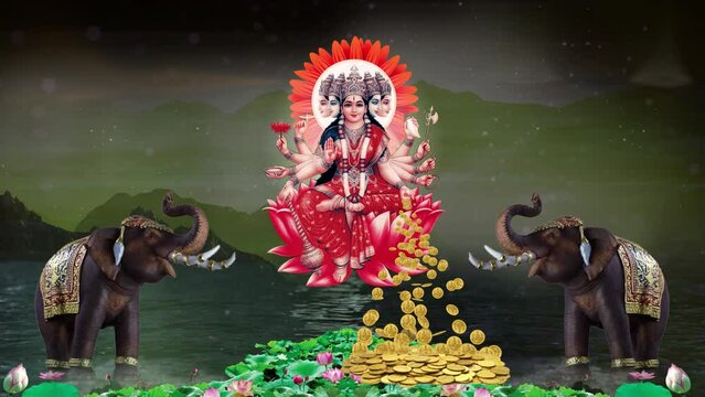 Lakshmi pujan - godess laxmi idol, Copper Kalash, coconut with Red accounting note book and haldi kumkum, laxmi mata ji religious goddess,