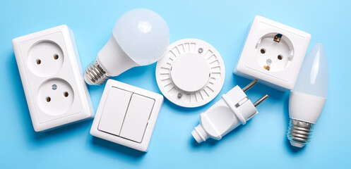 Electric light set with dimmer switch, controllable lighting. Saving energy concept, device...