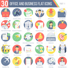 Fototapeta premium A set of 30 icons for office, business and day to day business activities including planning, meeting, strategy and so on