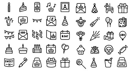 Fototapeta na wymiar birthday icon pack, birthday icon set, handdrawn icon