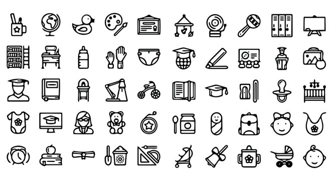 School Icon Pack, Child Icon Set, Handdrawn Icon