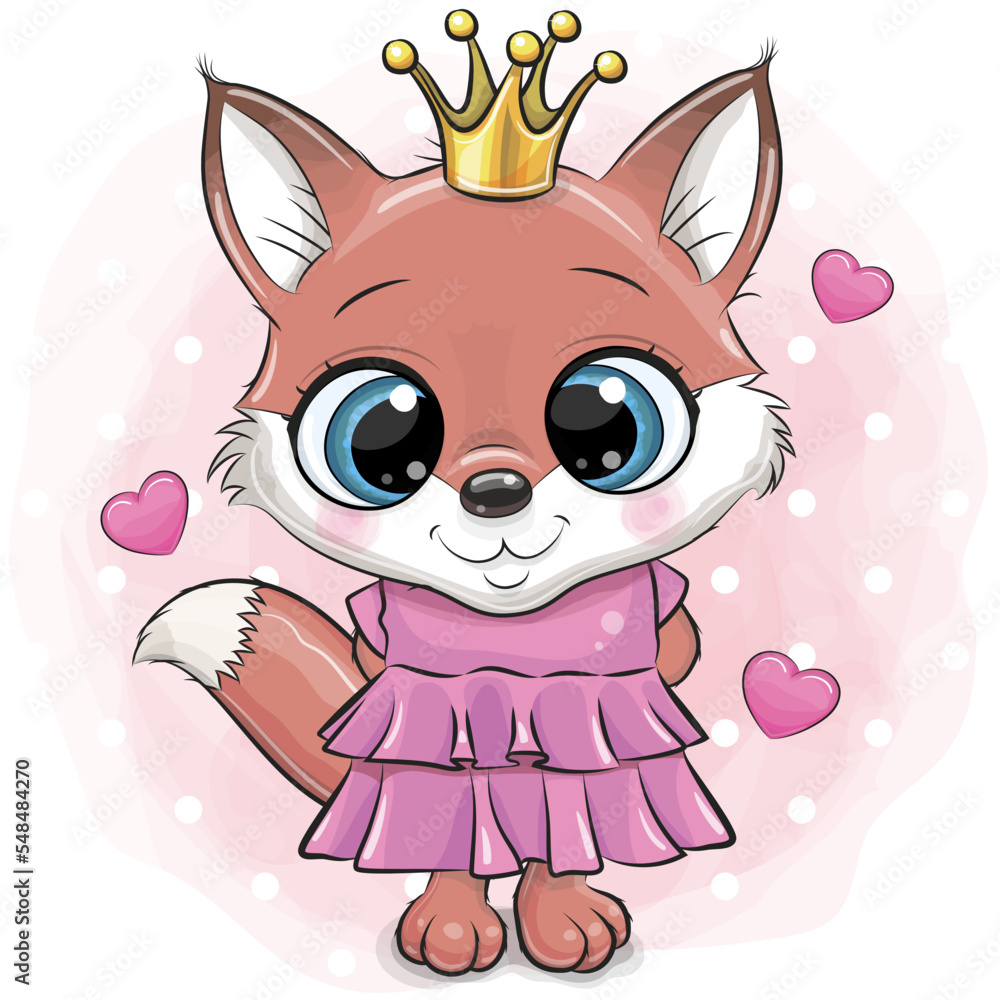 Canvas Prints cartoon fox princess in a pink dress