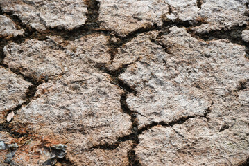 Dry and cracked ground, dry for lack of rain. Effects of climate change such as desertification and droughts.