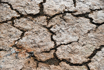 Dry and cracked ground, dry for lack of rain. Effects of climate change such as desertification and droughts.