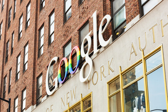 Exterior view of a Google headquarters building, NYC.