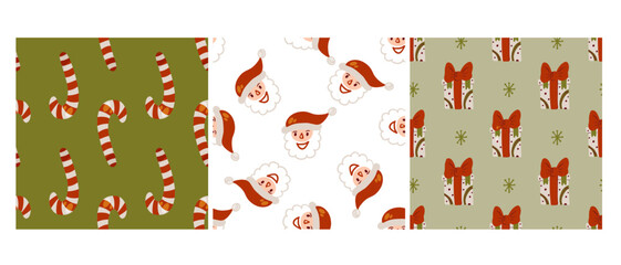 Fototapeta premium Christmas new year seamless in abstract style. Vector cartoon seamless pattern. Winter background. White background. Vintage retro. Abstract art background vector. Decorative print.