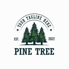 Vintage pine logo icon vector design, Evergreen logo design inspiration