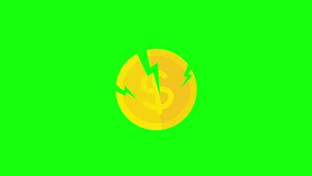4k video of cartoon coins on green background.