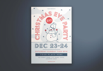 Blue and White Christmas Eve Party With Snowman Flyer Layout