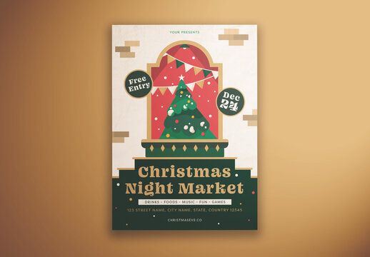 Green and White Christmas Night Market Flyer Layout