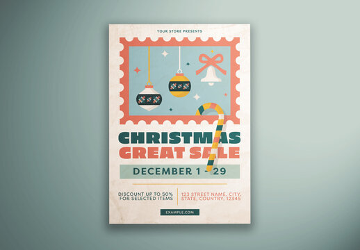 White Christmas Great Sale with Postcard Style Flyer Layout