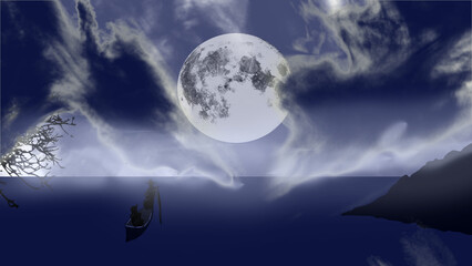maan en land rivier ontwerp digitale kunst, type schilderij, 3d illustratie, high definition, behang