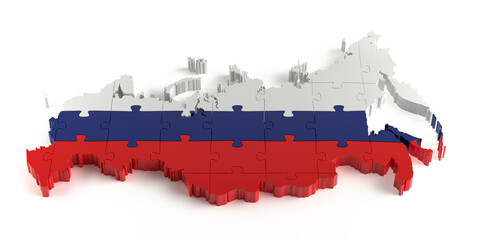 Fototapeta premium Flag Colors Puzzle Russian Map Design. 3d Rendering