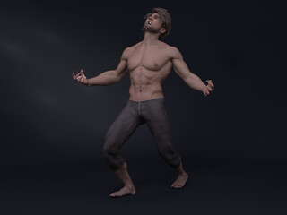 3D Render : Portrait of fantasy young male werewolf character,horror creature character for halloween