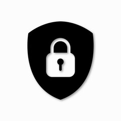 Icon or symbol of a shield with a closed padlock. Sign lock on a white background. Vector illustration.