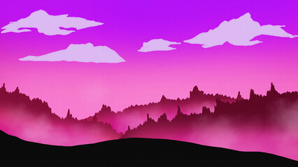 mountains horizon view landscape scene digital art ,type painting ,3d illustration , high definition ,  wallpaper