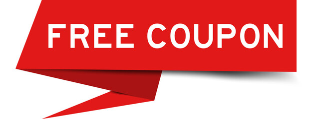 Red color speech banner with word free coupon on white background