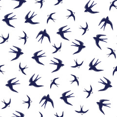 Fototapeta premium Swallow bird vector seamless pattern.