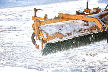 Tractor mounted snow sweeper brush, tractor broom for sweep snow. Winter machinery cleaning...