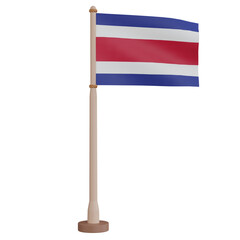 3D rendering waving Costa Rica Flag on pole. PNG transparent background.