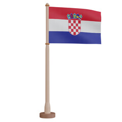 3D rendering waving Croatia Flag on pole. PNG transparent background.