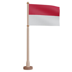 3D rendering waving Indonesia flag on pole. PNG transparent background.