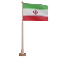 3D rendering waving Iran flag on pole. PNG transparent background.