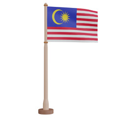 Fototapeta premium 3D rendering waving Malaysia flag on pole. PNG transparent background.