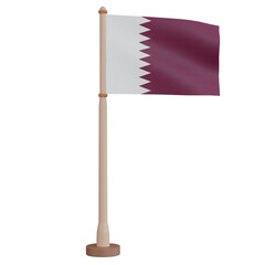 3D rendering waving Qatar flag on pole. PNG transparent background.