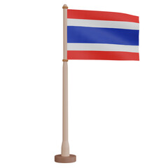 3D rendering waving Thailand flag on pole. PNG transparent background.