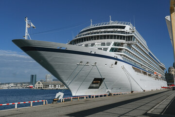 Viking luxury cruiseship or cruise ship liner Sea in Marseille Provence port during sunrise...