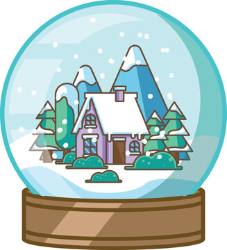 snow globe scene with house and mountains clip art preview